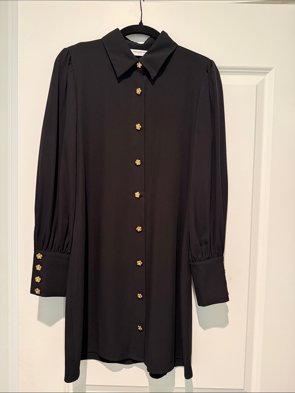 Amanda Uprichard Black Long-Sleeve Shirt Dress with Gold Buttons